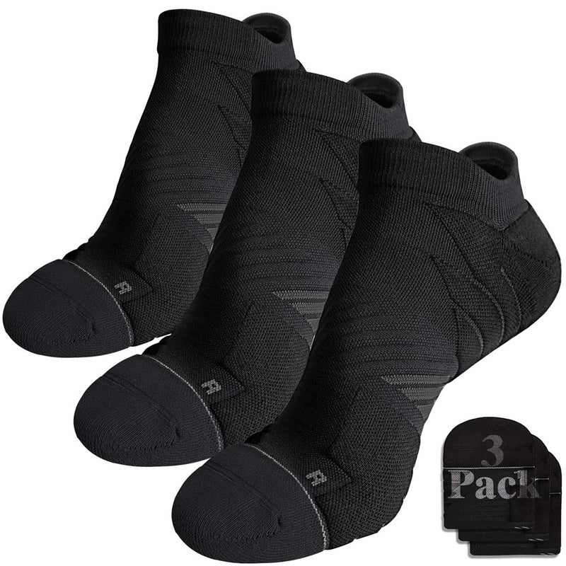 Hylaea Mens No Show Socks for Running Athletic, No Blister Moisture Wicking Anti-Odor Coolmax Sport Socks, Cushion Padded, Breathable, Black, 3 Pack, Large - Image 1
